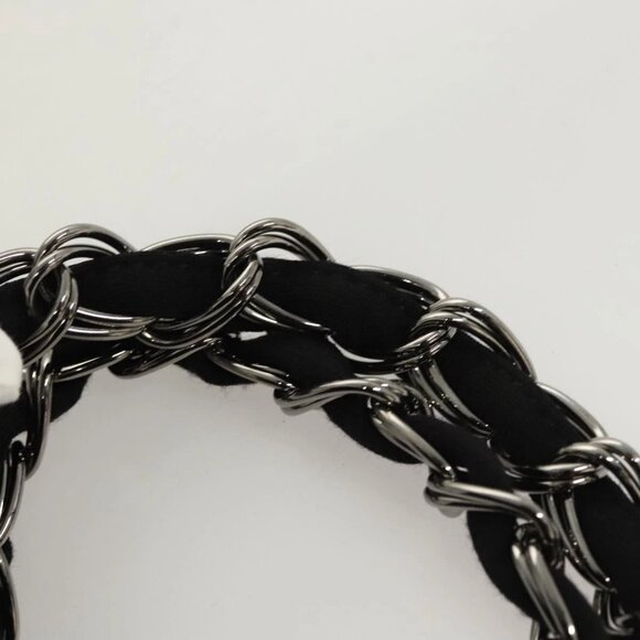CHANEL COCO Mark Chain Hand Bag Cotton Black Silver CC Auth BD2146 - Picture 9 of 16